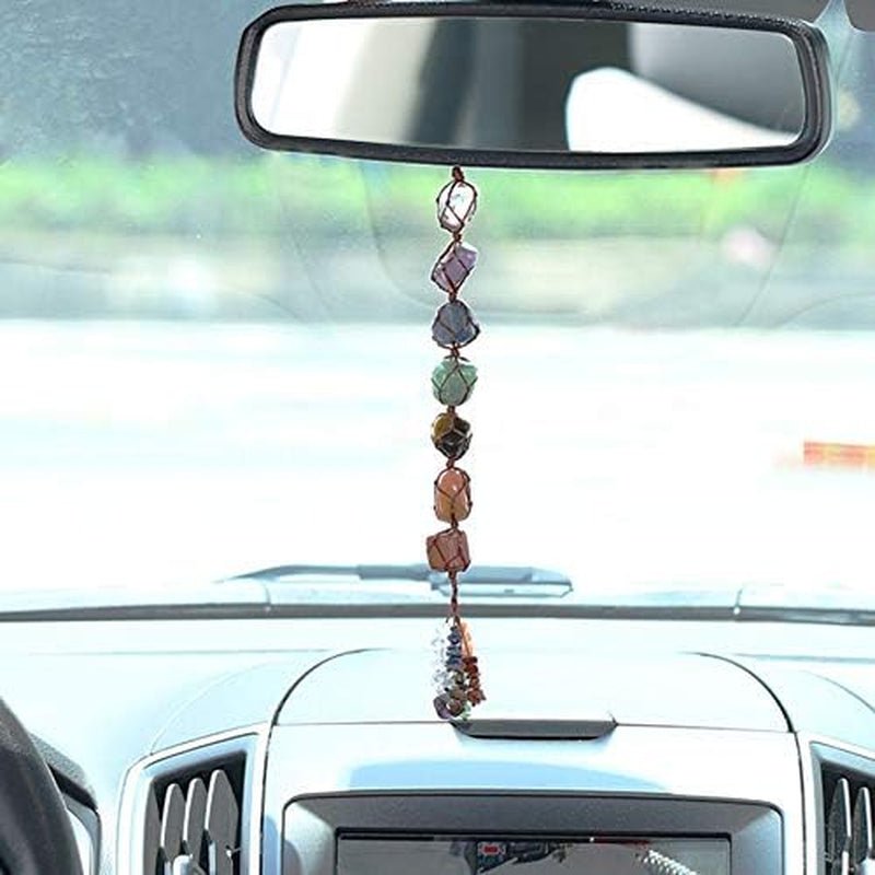 Pinklife 1PCS 7 Chakra Car Ornament - Gemstone Reiki Healing Crystal Tassel Wall Hanger for Spiritual Meditation, Window Decoration, and Feng Shui Good Luck in Yoga Practices - thewrightstore