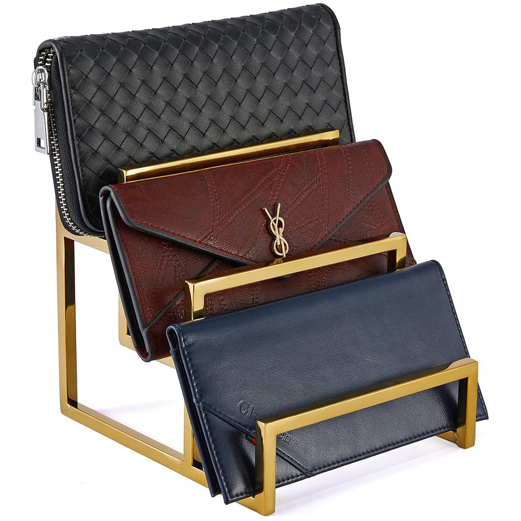 Polished Gold 3-Tier Metal Wallet Display Rack for Retail Stores - thewrightstore