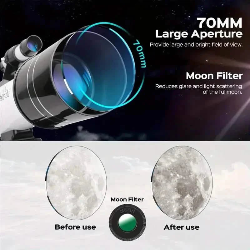 Portable Astronomical 150X Telescope 70mm Aperture Telescope Monocular With Tripod - thewrightstore