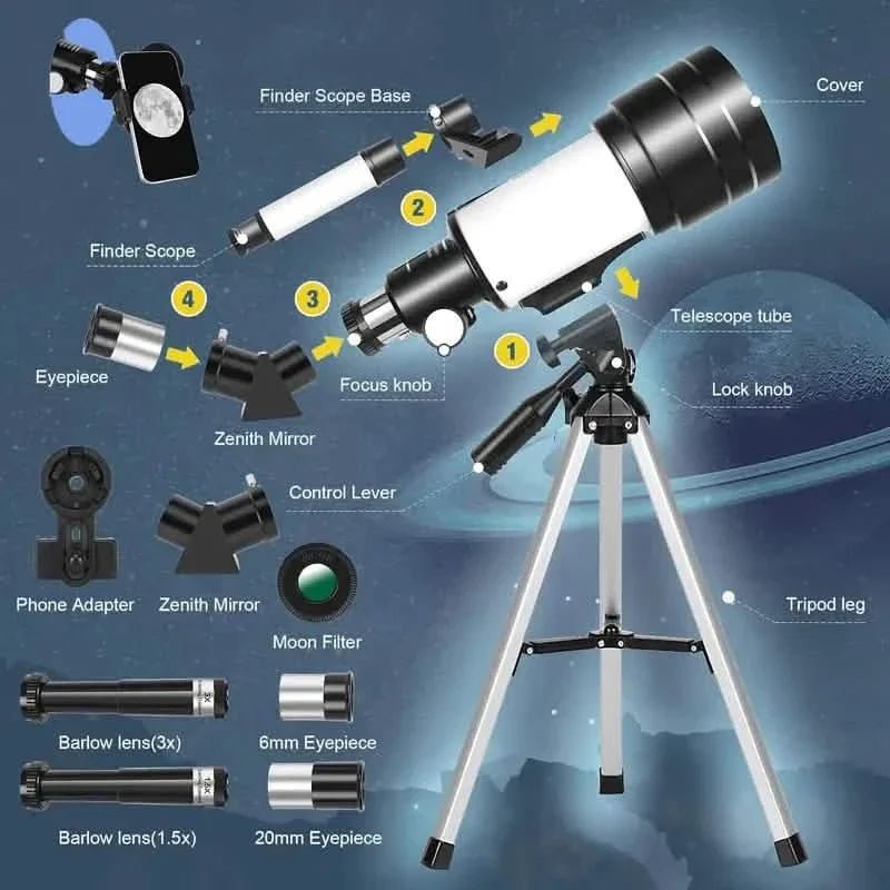 Portable Astronomical 150X Telescope 70mm Aperture Telescope Monocular With Tripod - thewrightstore