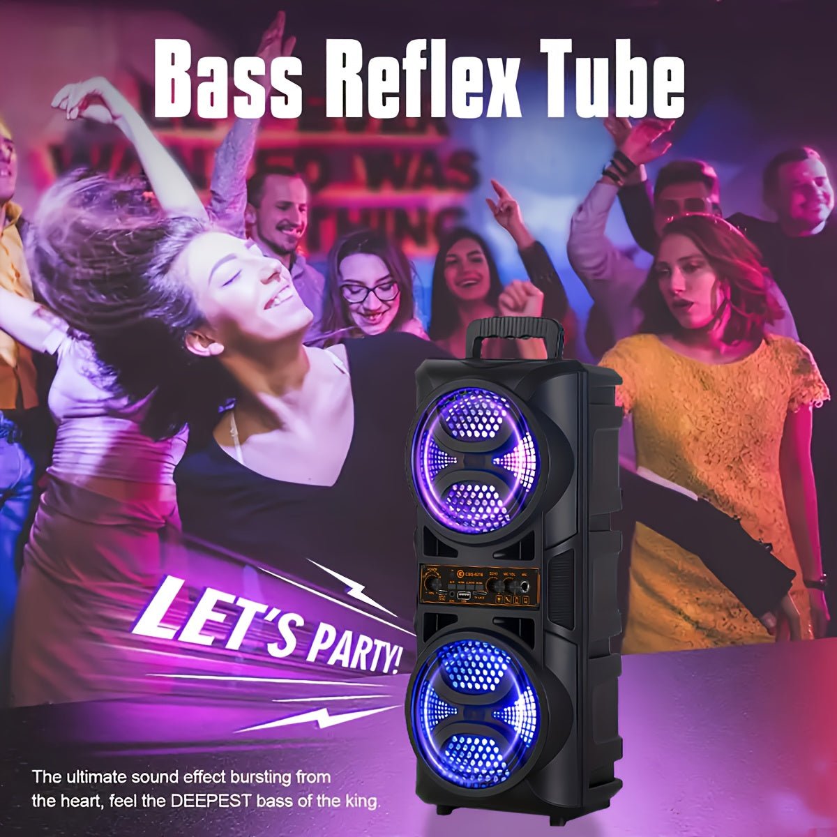 Portable Bluetooth Speaker with Subwoofer Bass, Dual 6.5" LED Woofers and Microphone - thewrightstore