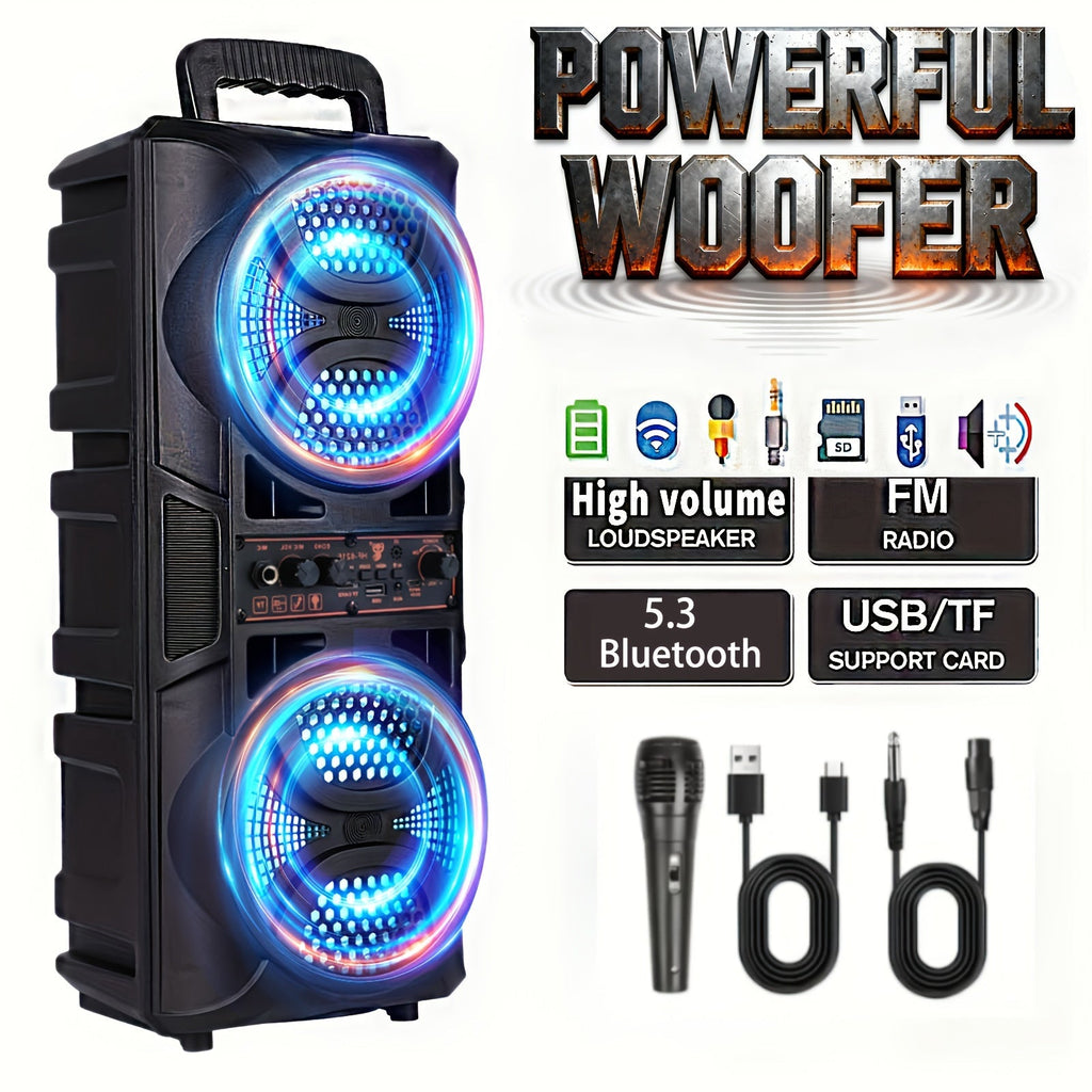 Portable Bluetooth Speaker with Subwoofer Bass, Dual 6.5" LED Woofers and Microphone - thewrightstore