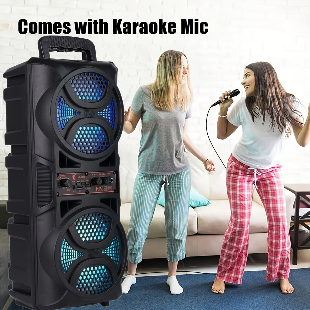 Portable Bluetooth Speaker with Subwoofer Bass, Dual 6.5" LED Woofers and Microphone - thewrightstore