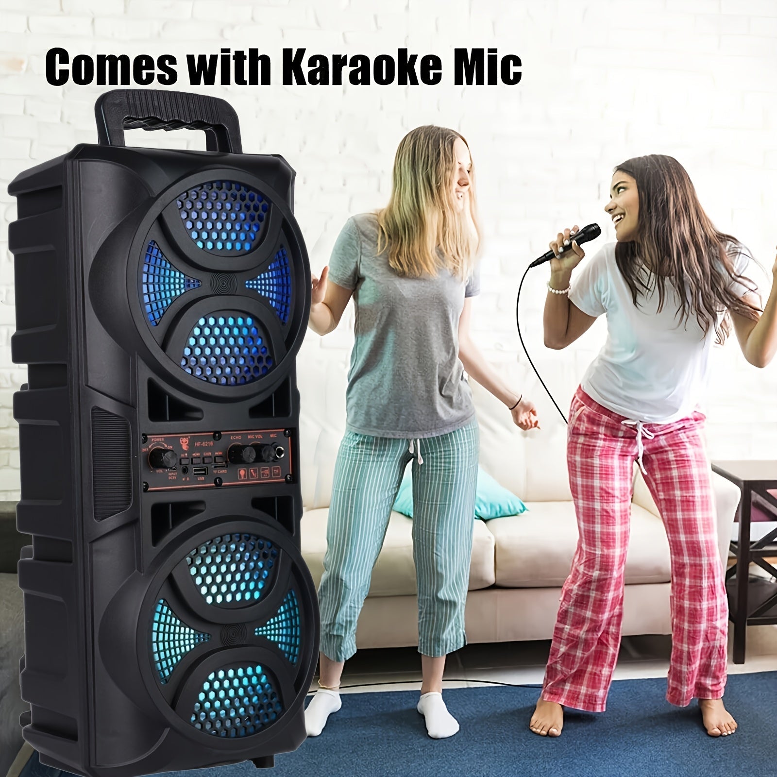 Portable Bluetooth Speaker with Subwoofer Bass, Dual 6.5" LED Woofers and Microphone - thewrightstore