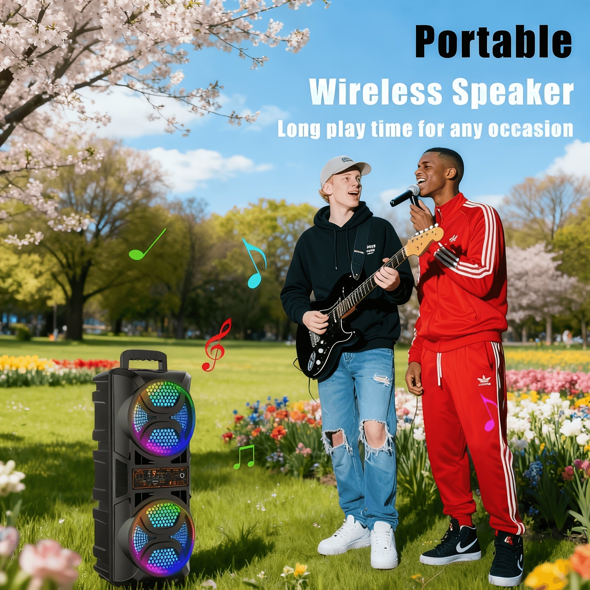 Portable Bluetooth Speaker with Subwoofer Bass, Dual 6.5" LED Woofers and Microphone - thewrightstore