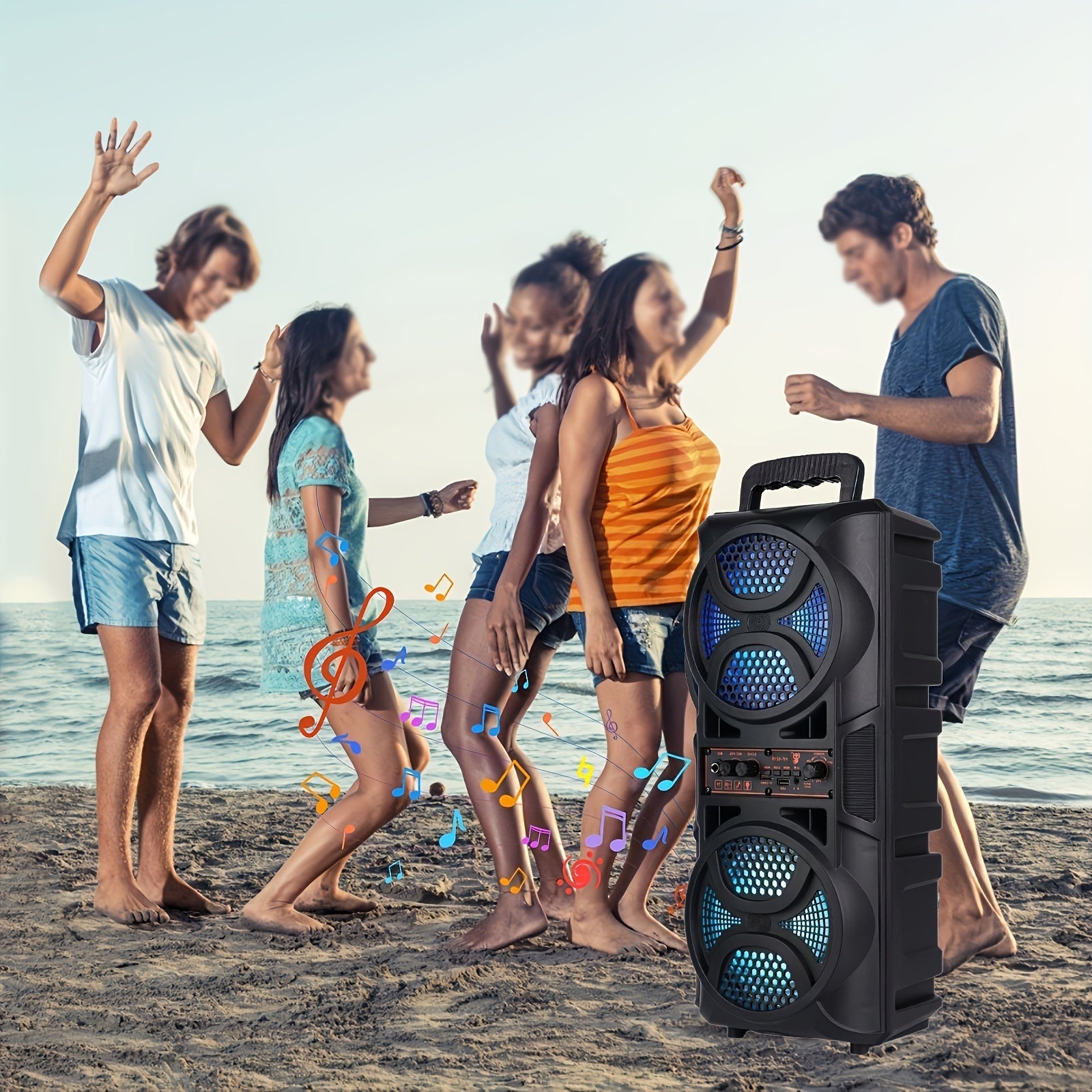Portable Bluetooth Speaker with Subwoofer Bass, Dual 6.5" LED Woofers and Microphone - thewrightstore