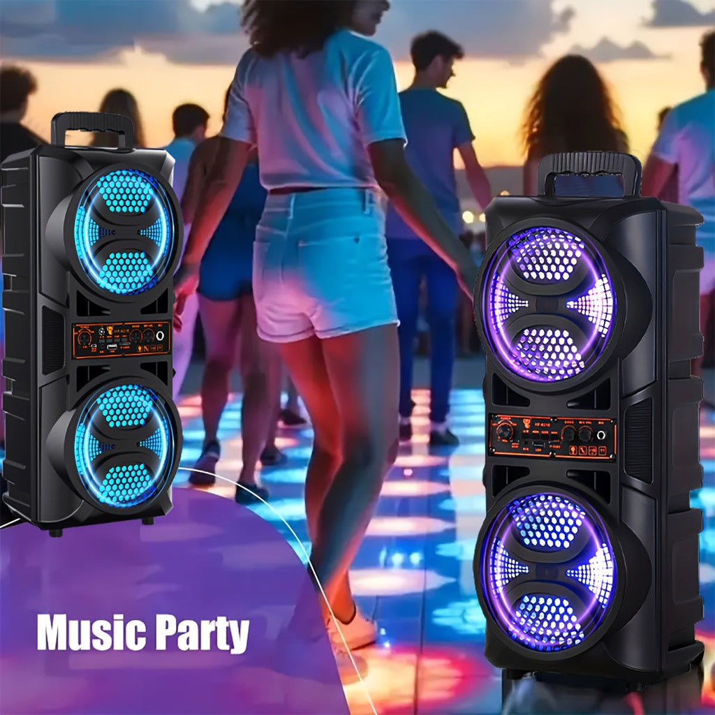 Portable Bluetooth Speaker with Subwoofer Bass, Dual 6.5" LED Woofers and Microphone - thewrightstore