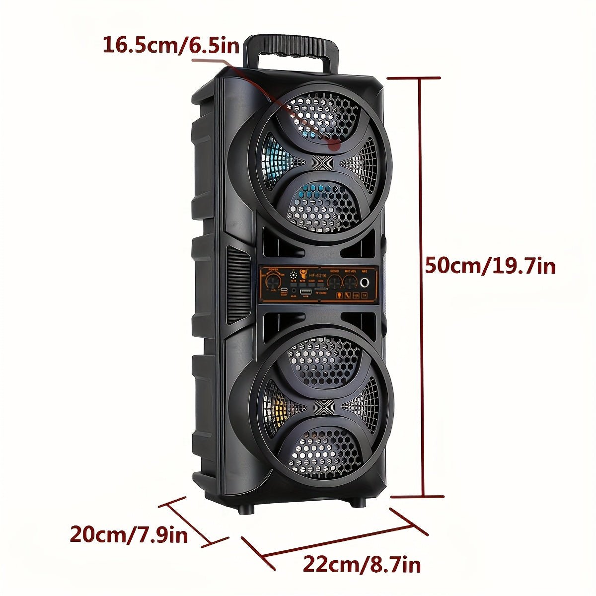 Portable Bluetooth Speaker with Subwoofer Bass, Dual 6.5" LED Woofers and Microphone - thewrightstore