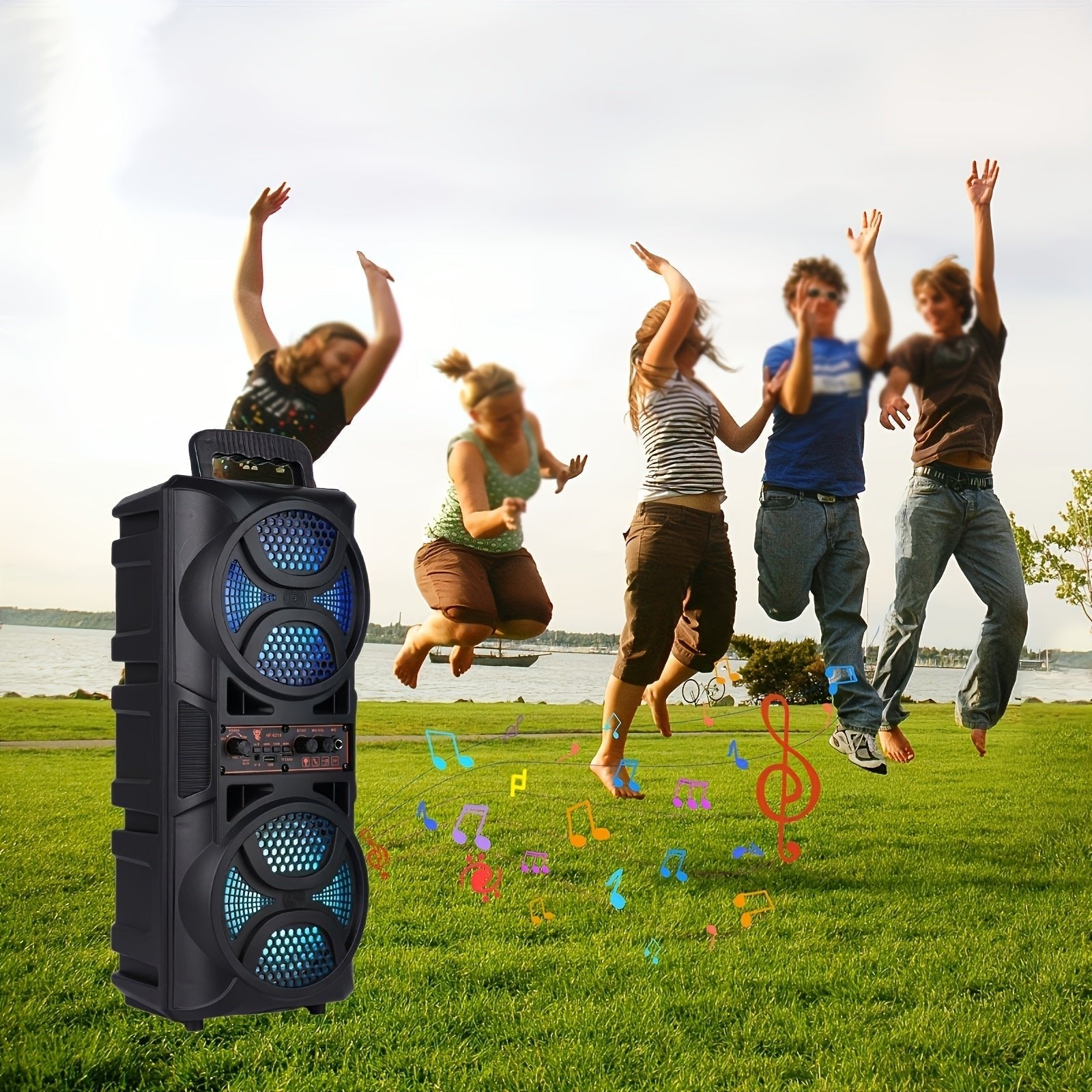 Portable Bluetooth Speaker with Subwoofer Bass, Dual 6.5" LED Woofers and Microphone - thewrightstore