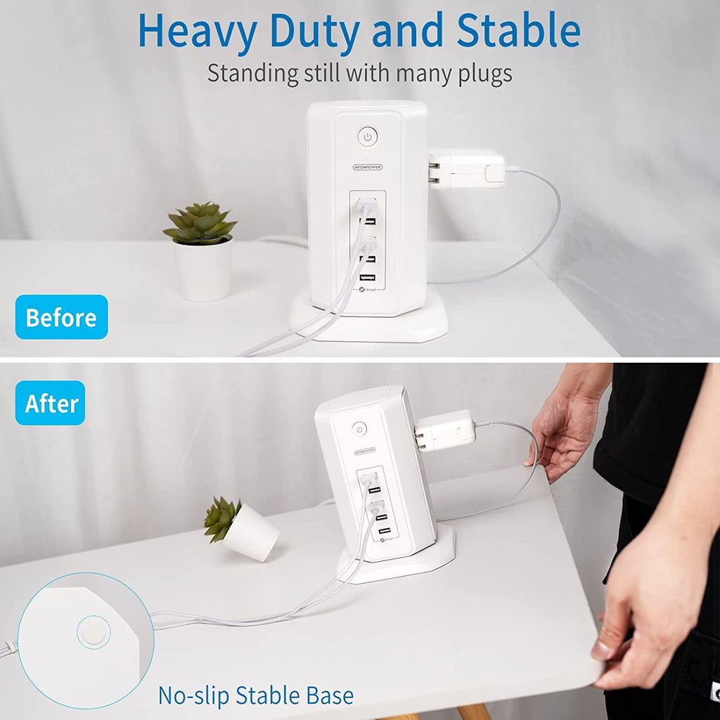 Power Strip Tower Surge Protector, 8 Outlet 5 USB Desktop Charging Station 1625W 13A, 6Ft Extension Cord Flat Plug.
