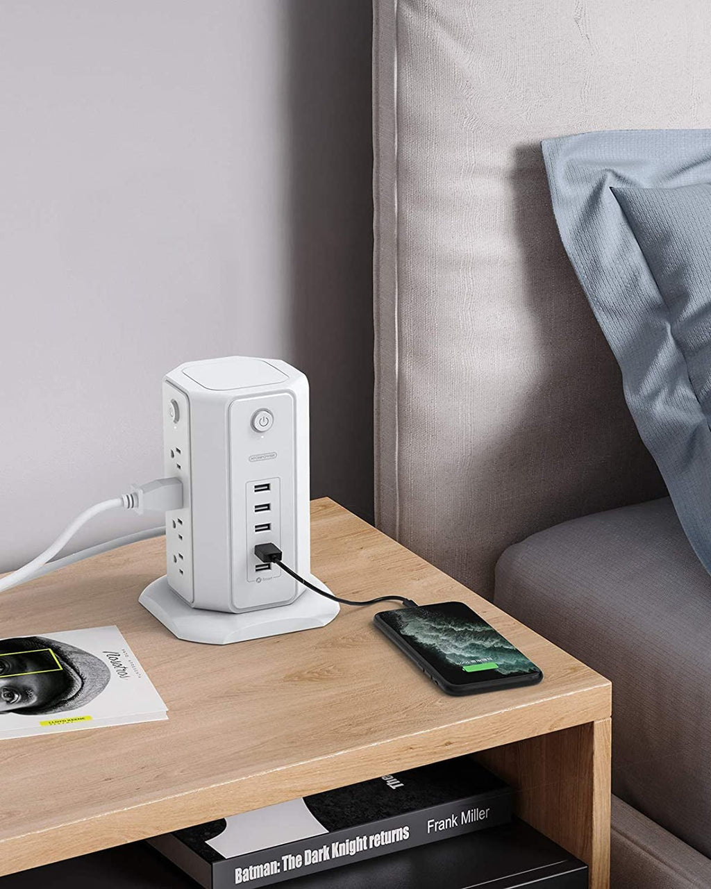 Power Strip Tower Surge Protector, 8 Outlet 5 USB Desktop Charging Station 1625W 13A, 6Ft Extension Cord Flat Plug.