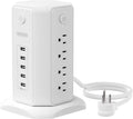 Power Strip Tower Surge Protector, 8 Outlet 5 USB Desktop Charging Station 1625W 13A, 6Ft Extension Cord Flat Plug.