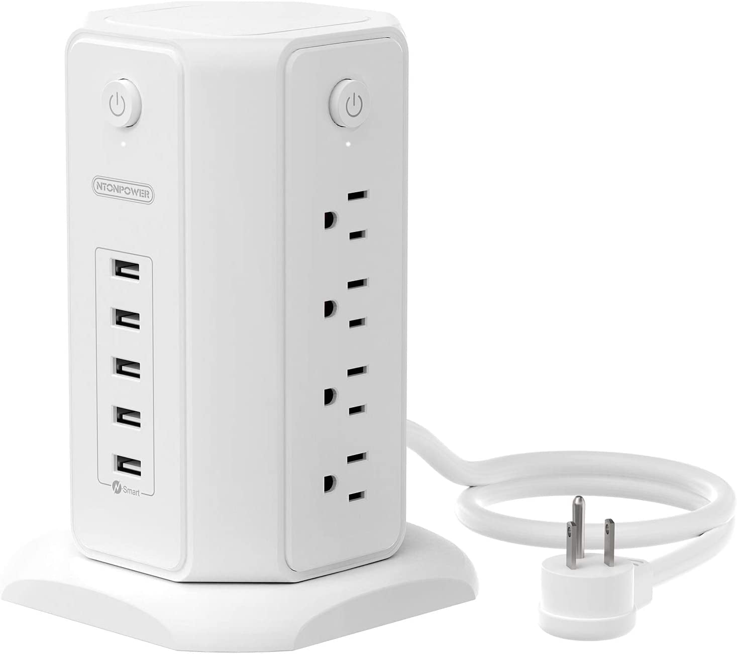 Power Strip Tower Surge Protector, 8 Outlet 5 USB Desktop Charging Station 1625W 13A, 6Ft Extension Cord Flat Plug.