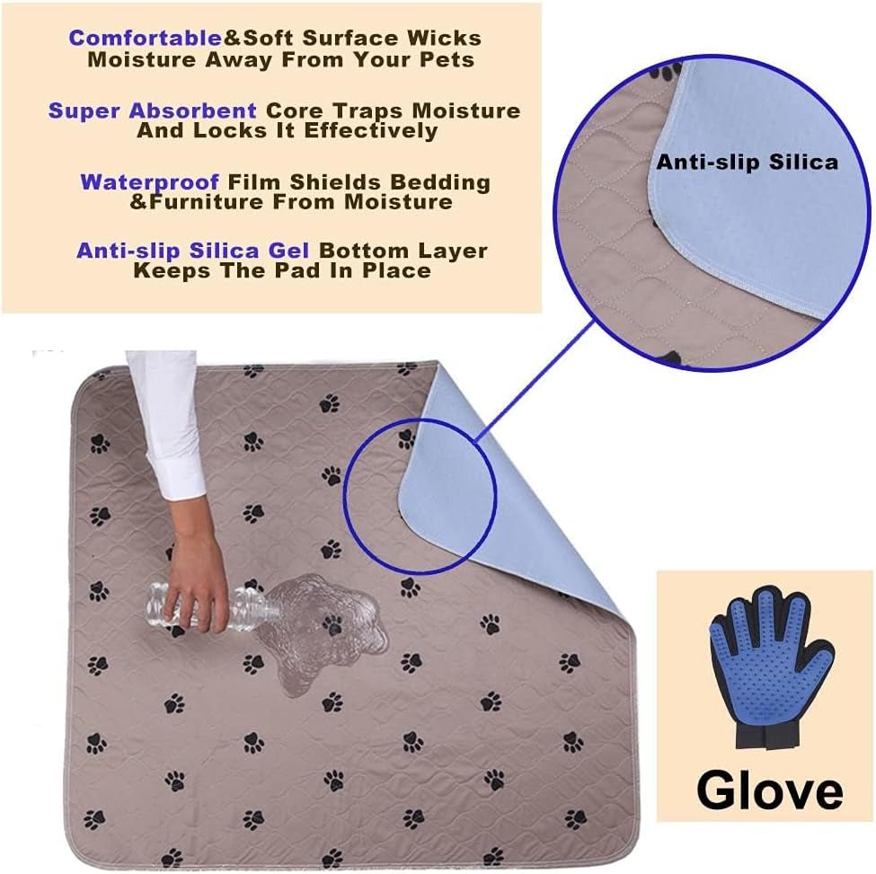 Premium Washable Dog Pee Pads with Puppy Grooming Gloves - Reusable, Waterproof Training Pads for Large Dogs and Whelping Needs - thewrightstore