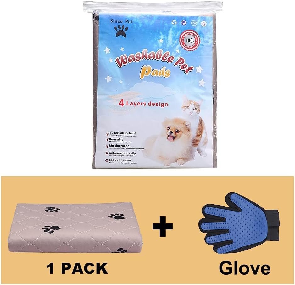 Premium Washable Dog Pee Pads with Puppy Grooming Gloves - Reusable, Waterproof Training Pads for Large Dogs and Whelping Needs - thewrightstore