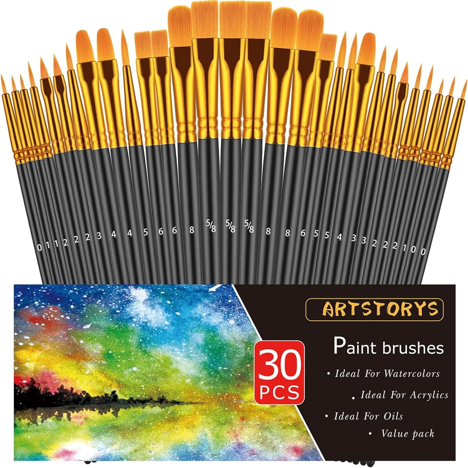 Professional Paint Brush Set - 30 Pieces for Acrylic, Oil, and Watercolor Painting - Versatile Artist Brushes for Body, Face, Rock, and Canvas - Ideal for Adult Art and Craft Projects - Black - thewrightstore