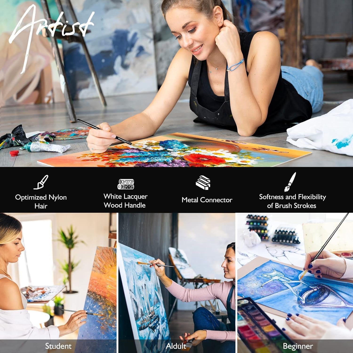 Professional Paint Brush Set - 30 Pieces for Acrylic, Oil, and Watercolor Painting - Versatile Artist Brushes for Body, Face, Rock, and Canvas - Ideal for Adult Art and Craft Projects - Black - thewrightstore