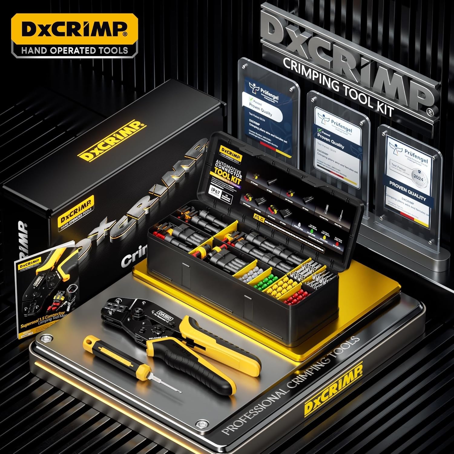 Professional Waterproof Automotive Electrical Connector Crimping Tool Kit with 1/2/3/4 Pin Plugs, Ratchet Crimper for 24–14 AWG Wires, Including Removal Tools for Car, Truck, RV, and Boat Wiring Harnesses - thewrightstore
