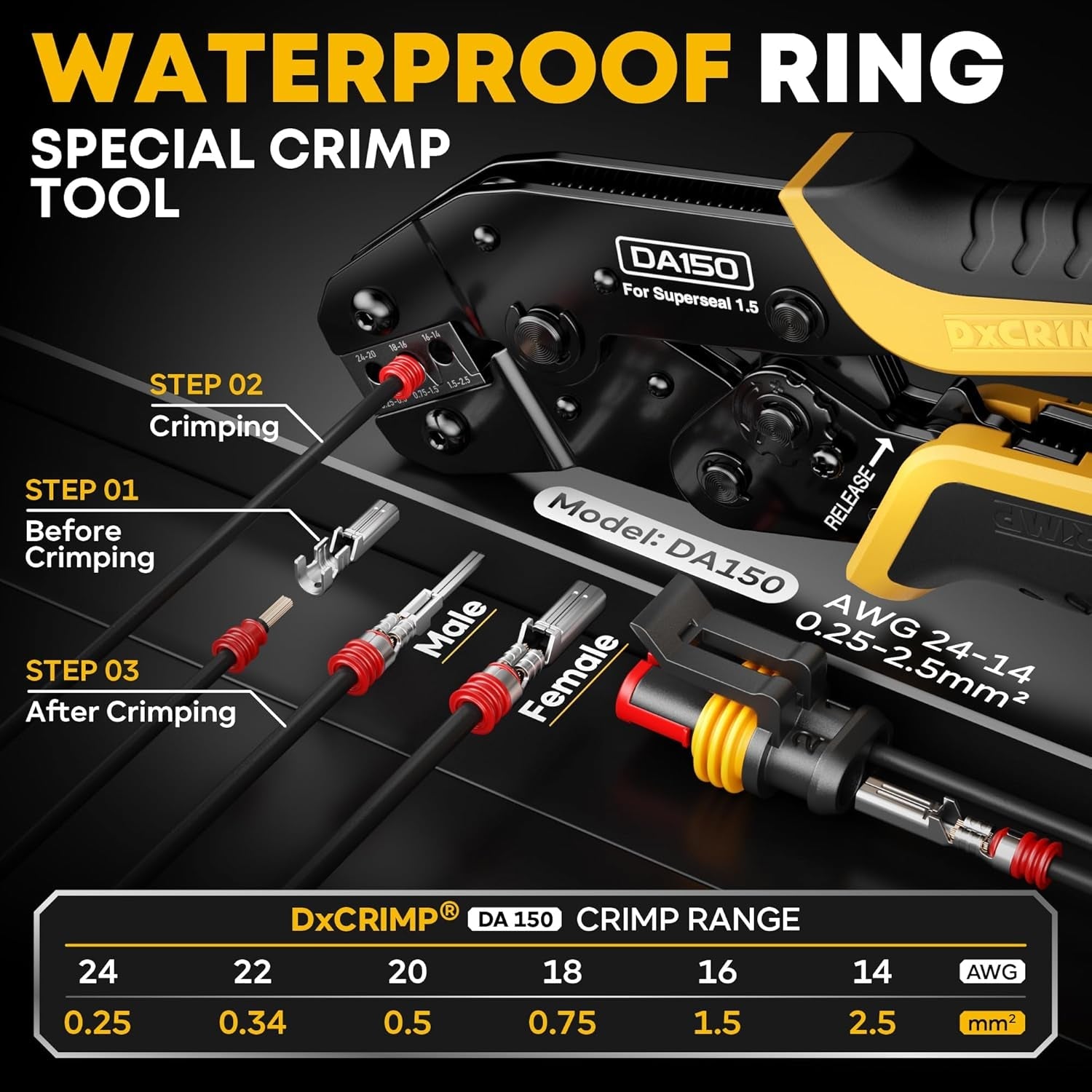 Professional Waterproof Automotive Electrical Connector Crimping Tool Kit with 1/2/3/4 Pin Plugs, Ratchet Crimper for 24–14 AWG Wires, Including Removal Tools for Car, Truck, RV, and Boat Wiring Harnesses - thewrightstore