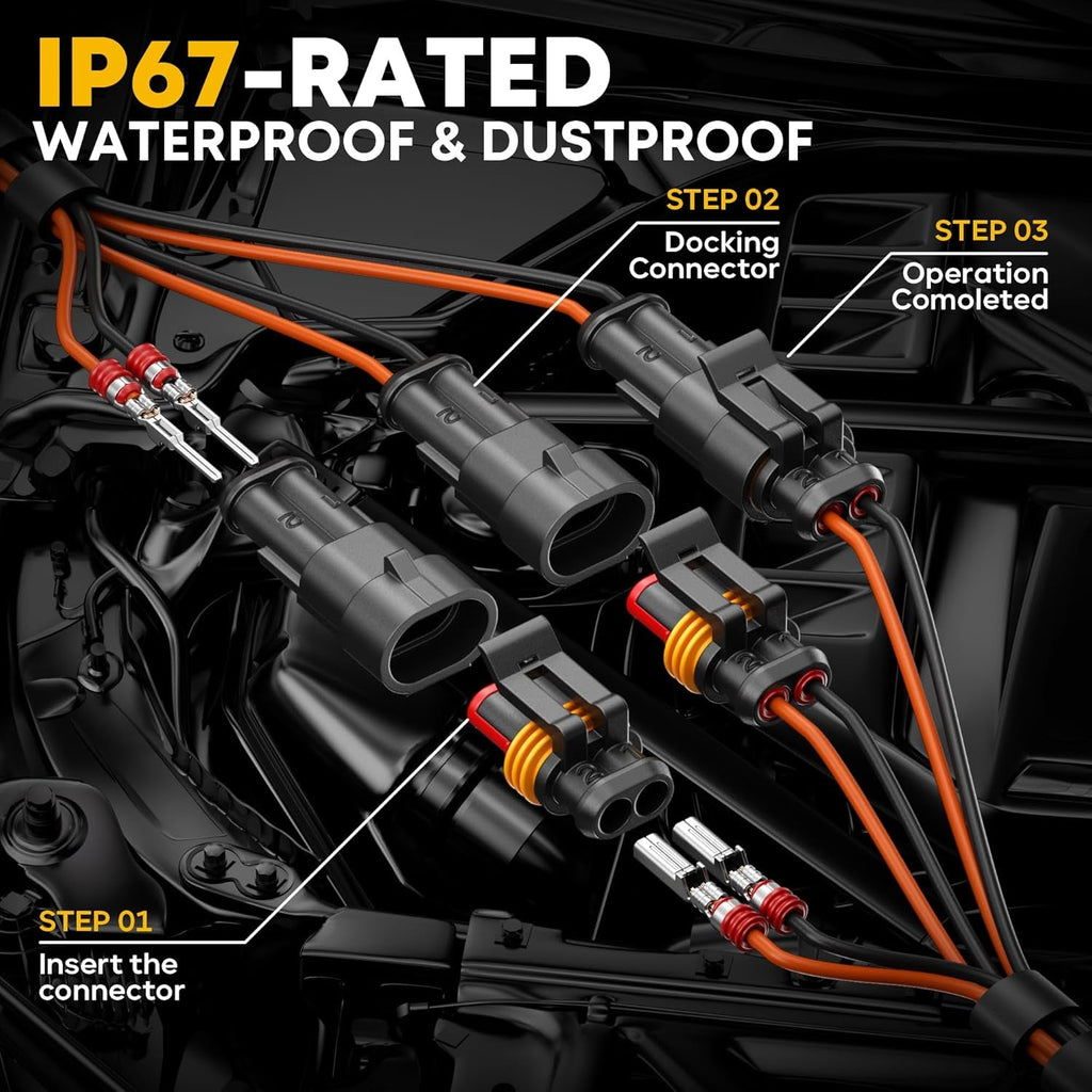 Professional Waterproof Automotive Electrical Connector Crimping Tool Kit with 1/2/3/4 Pin Plugs, Ratchet Crimper for 24–14 AWG Wires, Including Removal Tools for Car, Truck, RV, and Boat Wiring Harnesses - thewrightstore