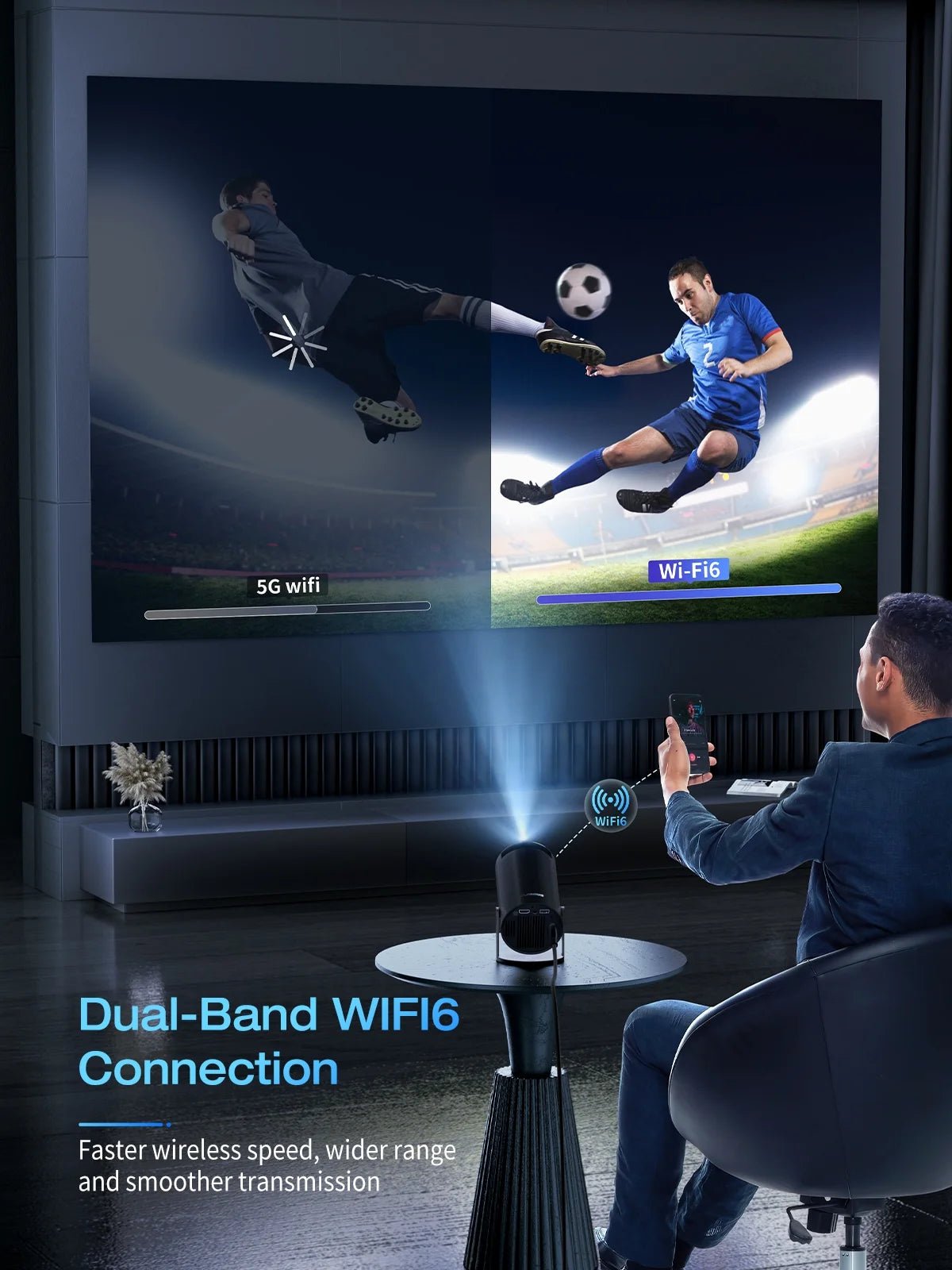 Projector 4K 1080P Support, Mini Projector Smart for Movie Projection Compatible with Phone - Black - thewrightstore