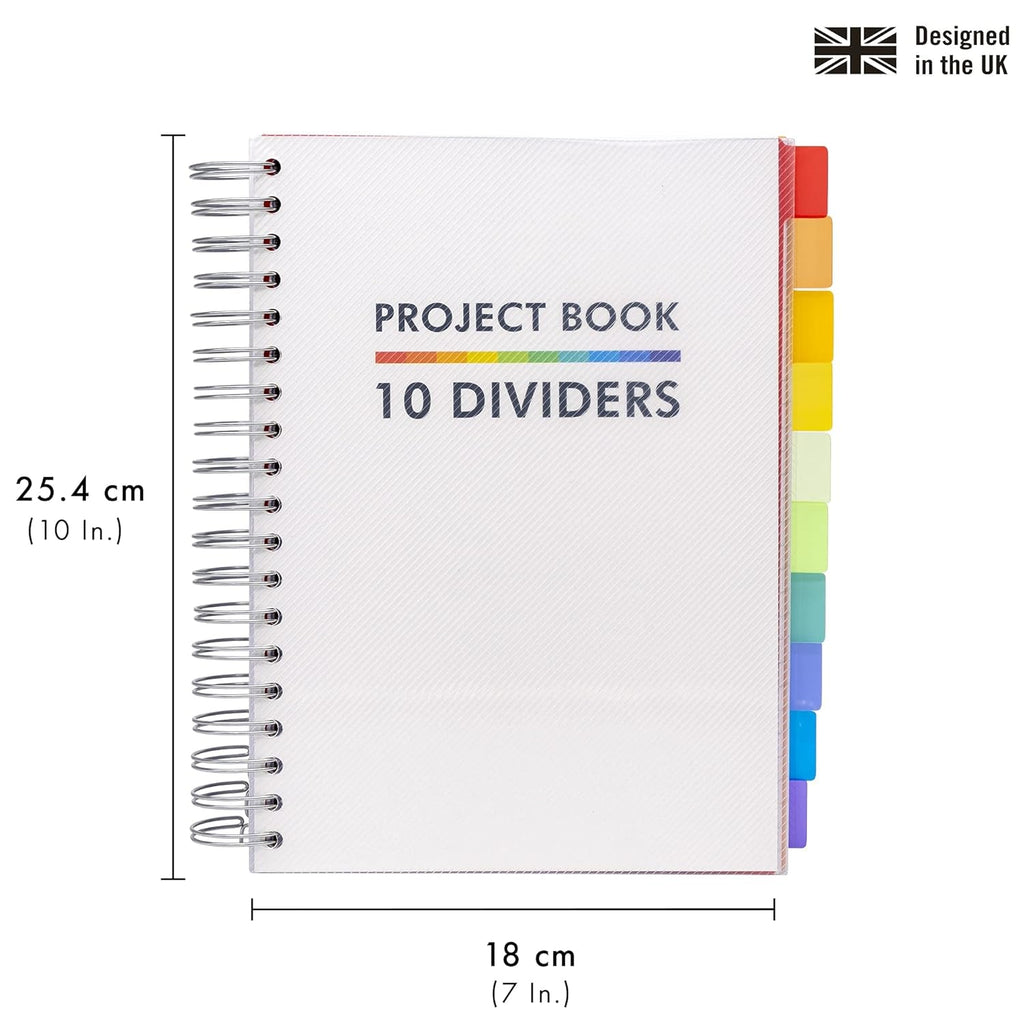 Pukka Pad B5 Subject Notebook with 10 Repositionable Dividers – 400 Perforated Pages of 80GSM Paper – 200 Sheets for School, Office, and Home – White, 7.48 x 9.84 Inches - thewrightstore