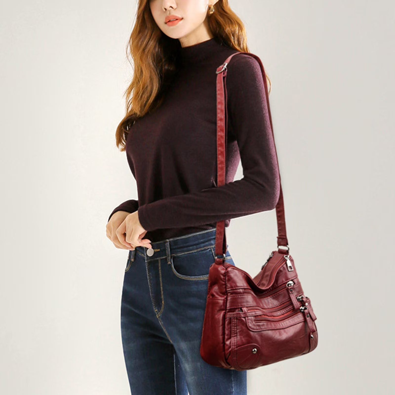 Purse for Women Soft PU Leather Multi Pockets Crossbody Shoulder Bag Lightweight Handbags Pocketbook - thewrightstore