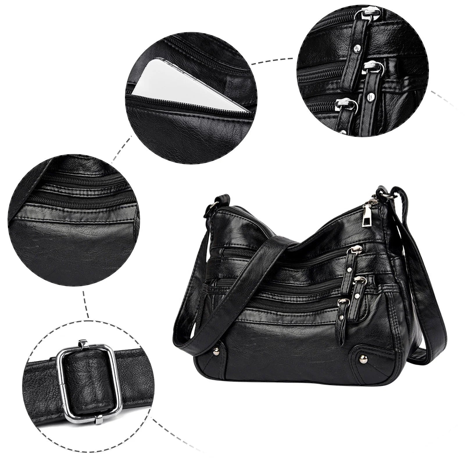 Purse for Women Soft PU Leather Multi Pockets Crossbody Shoulder Bag Lightweight Handbags Pocketbook - thewrightstore