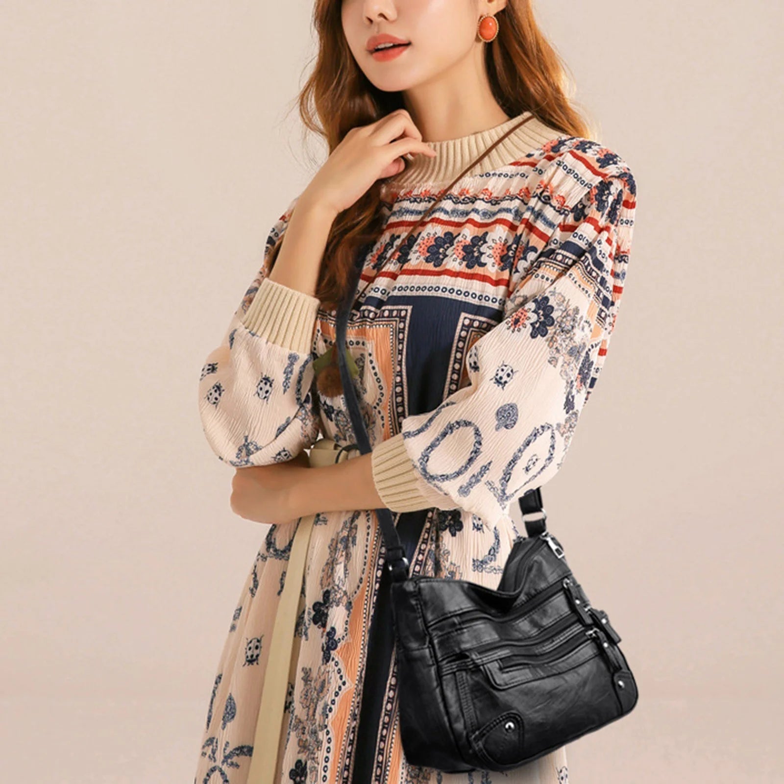 Purse for Women Soft PU Leather Multi Pockets Crossbody Shoulder Bag Lightweight Handbags Pocketbook - thewrightstore
