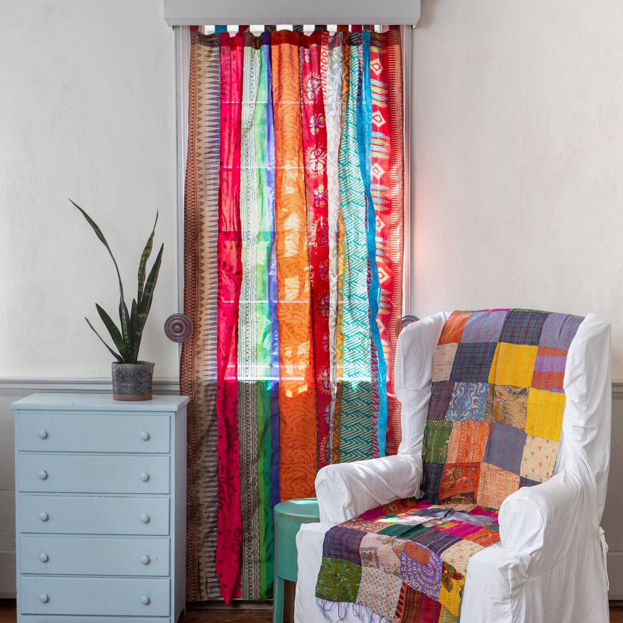 Rainbow Oasis Drapes – Upcycled Boho Curtains - thewrightstore