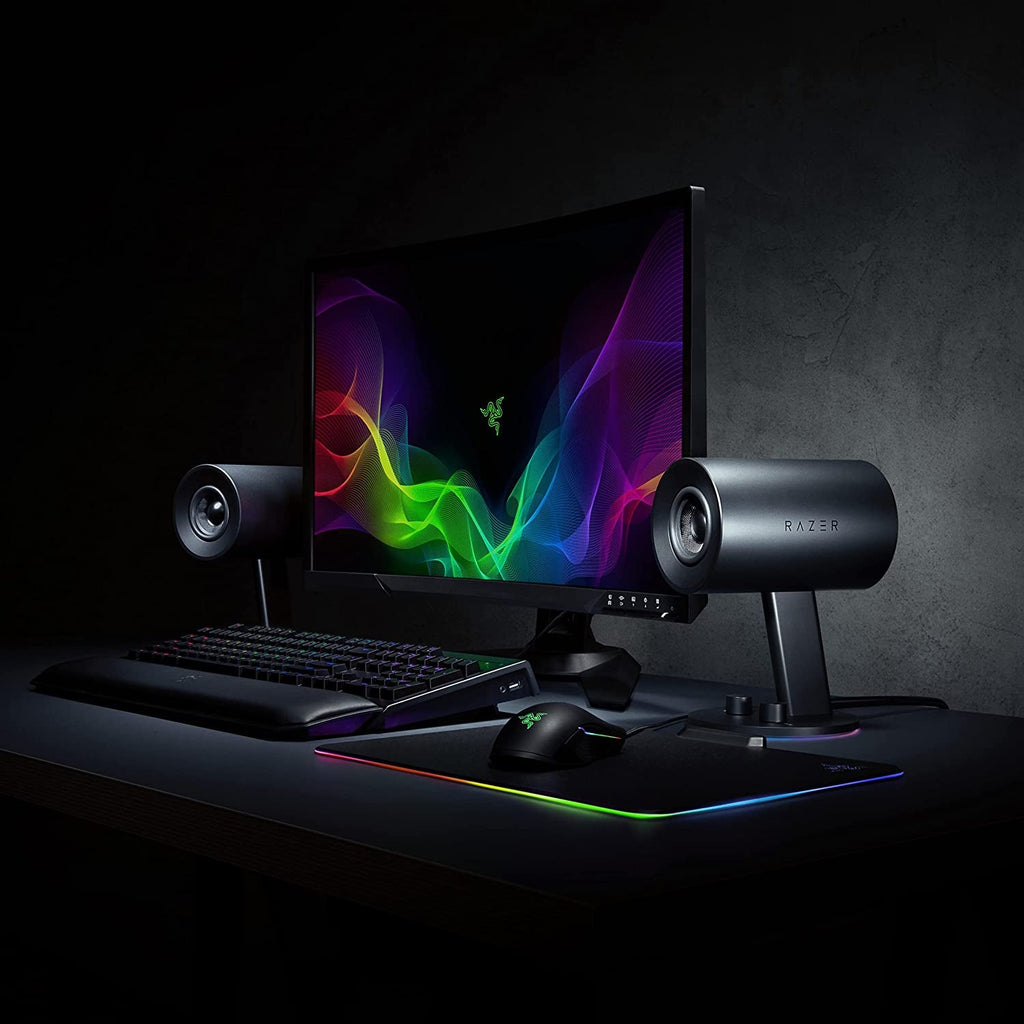 Razer Nommo Chroma 2.0 PC Gaming Speakers - Custom Woven 3" Glass Fiber Drivers, Rear-Facing Bass Ports, Bass Knob with Automatic Gain Control, Chroma Enabled, Black - thewrightstore