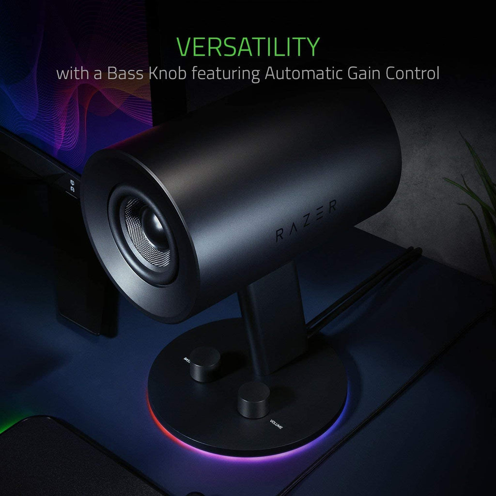 Razer Nommo Chroma 2.0 PC Gaming Speakers - Custom Woven 3" Glass Fiber Drivers, Rear-Facing Bass Ports, Bass Knob with Automatic Gain Control, Chroma Enabled, Black - thewrightstore