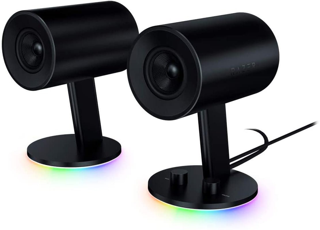 Razer Nommo Chroma 2.0 PC Gaming Speakers - Custom Woven 3" Glass Fiber Drivers, Rear-Facing Bass Ports, Bass Knob with Automatic Gain Control, Chroma Enabled, Black - thewrightstore