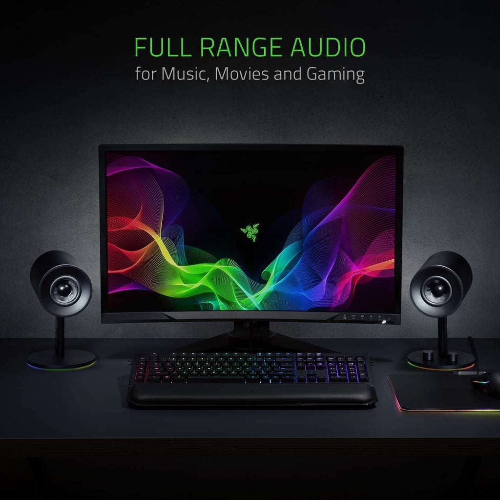 Razer Nommo Chroma 2.0 PC Gaming Speakers - Custom Woven 3" Glass Fiber Drivers, Rear-Facing Bass Ports, Bass Knob with Automatic Gain Control, Chroma Enabled, Black - thewrightstore