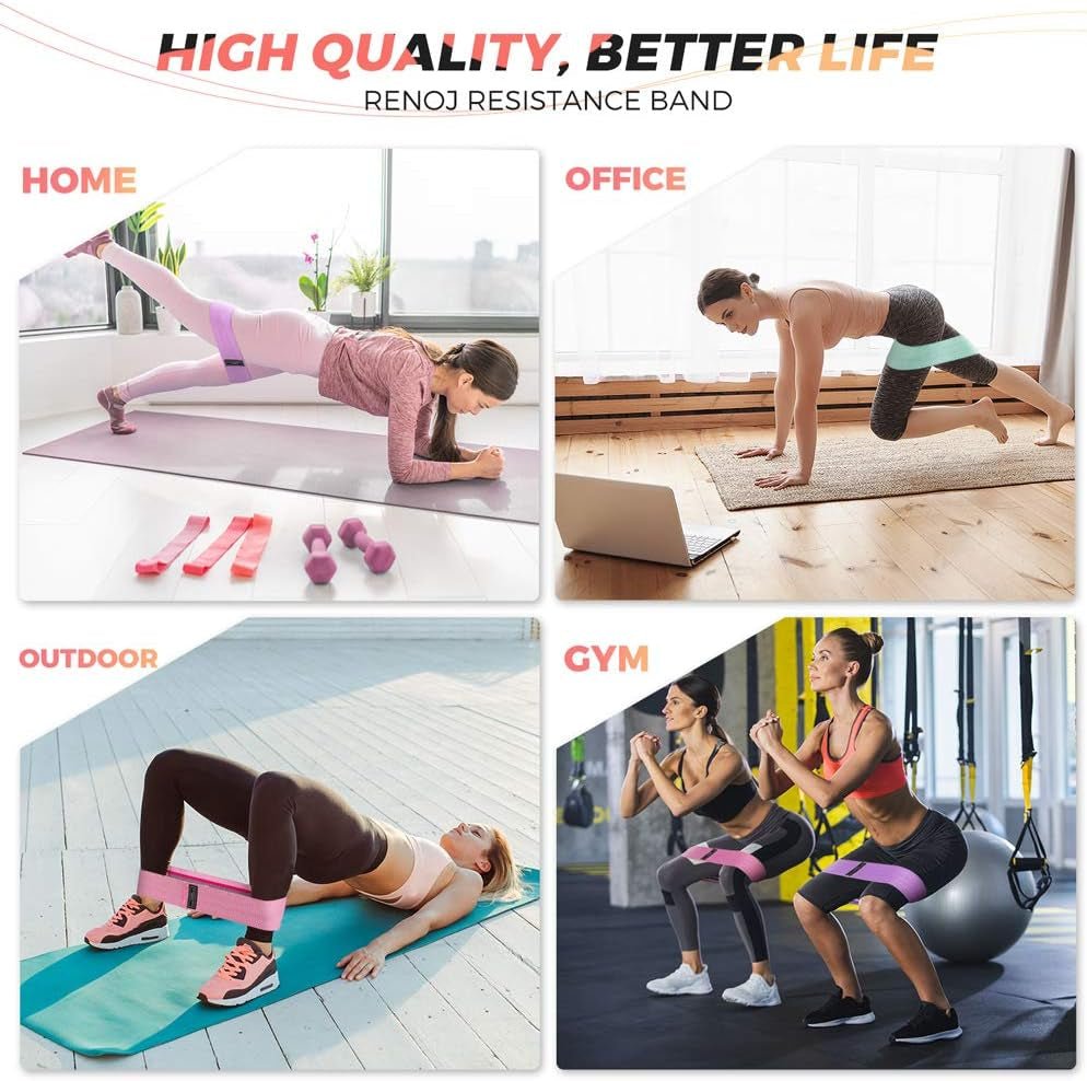 Renoj Professional Resistance Bands Set: 3 Fabric Loops for Pilates, Yoga, Home Gym, and Leg Training - Heavy, Medium, and Light Resistance for All Fitness Levels - thewrightstore
