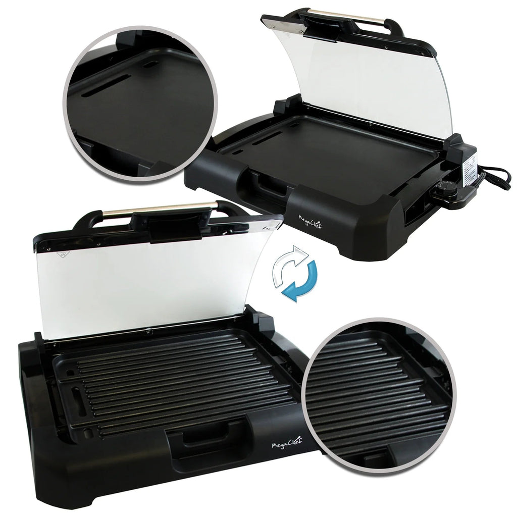 Reversible Indoor Grill and Griddle with Removable Glass Lid - thewrightstore