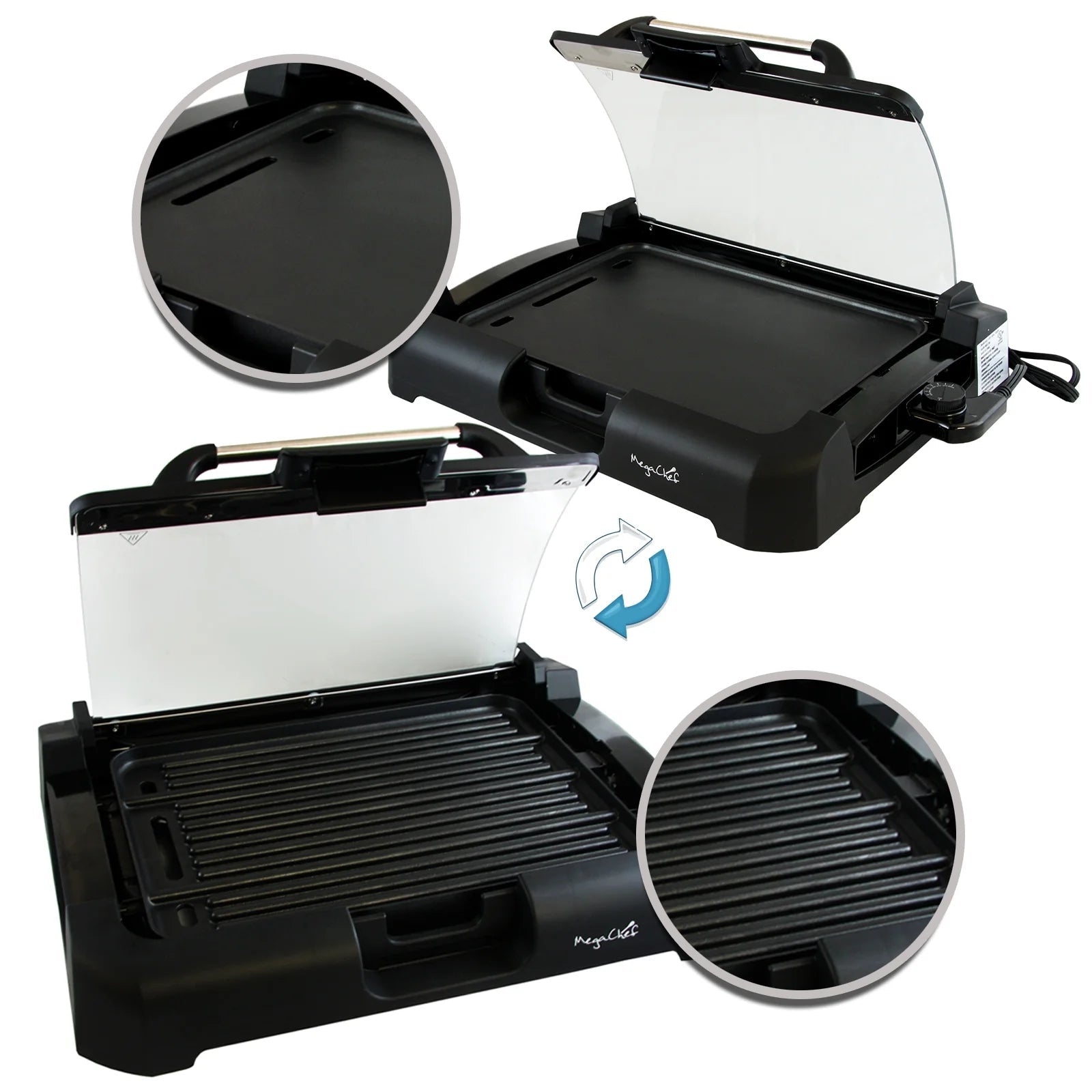 Reversible Indoor Grill and Griddle with Removable Glass Lid - thewrightstore
