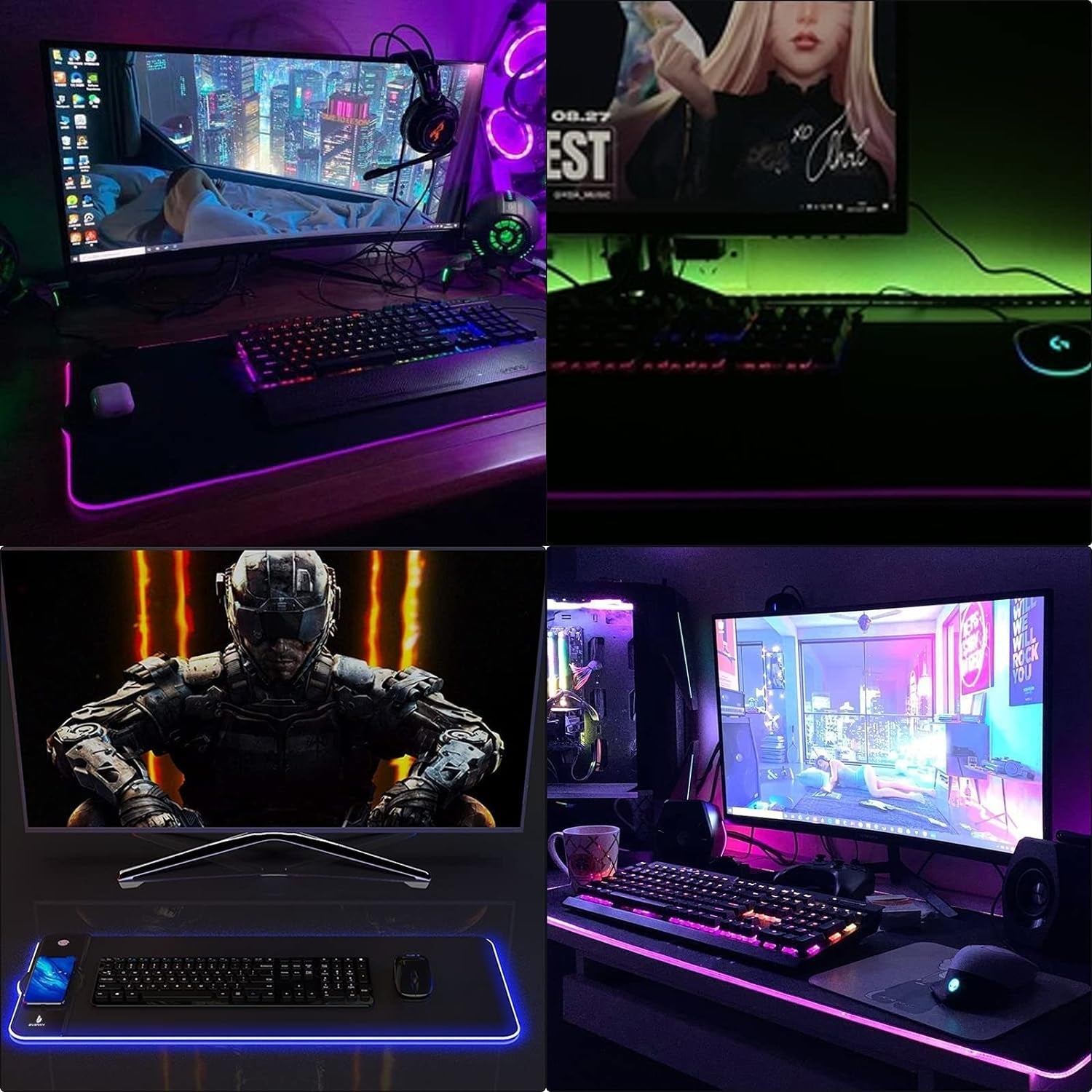 RGB Gaming Mouse Pad with 15W Wireless Charging, Extended Desk Mat 31.5 x 11.8 Inch, LED Mouse Pad with 10 Lighting Modes, Non - Slip Base for Keyboard, Mouse - thewrightstore