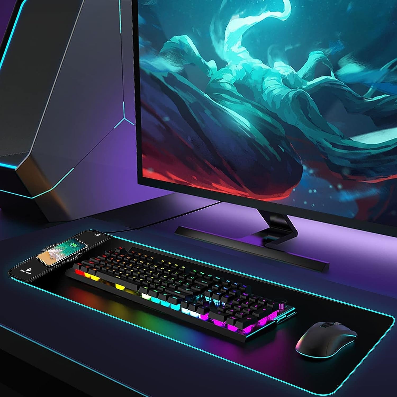 RGB Gaming Mouse Pad with 15W Wireless Charging, Extended Desk Mat 31.5 x 11.8 Inch, LED Mouse Pad with 10 Lighting Modes, Non - Slip Base for Keyboard, Mouse - thewrightstore