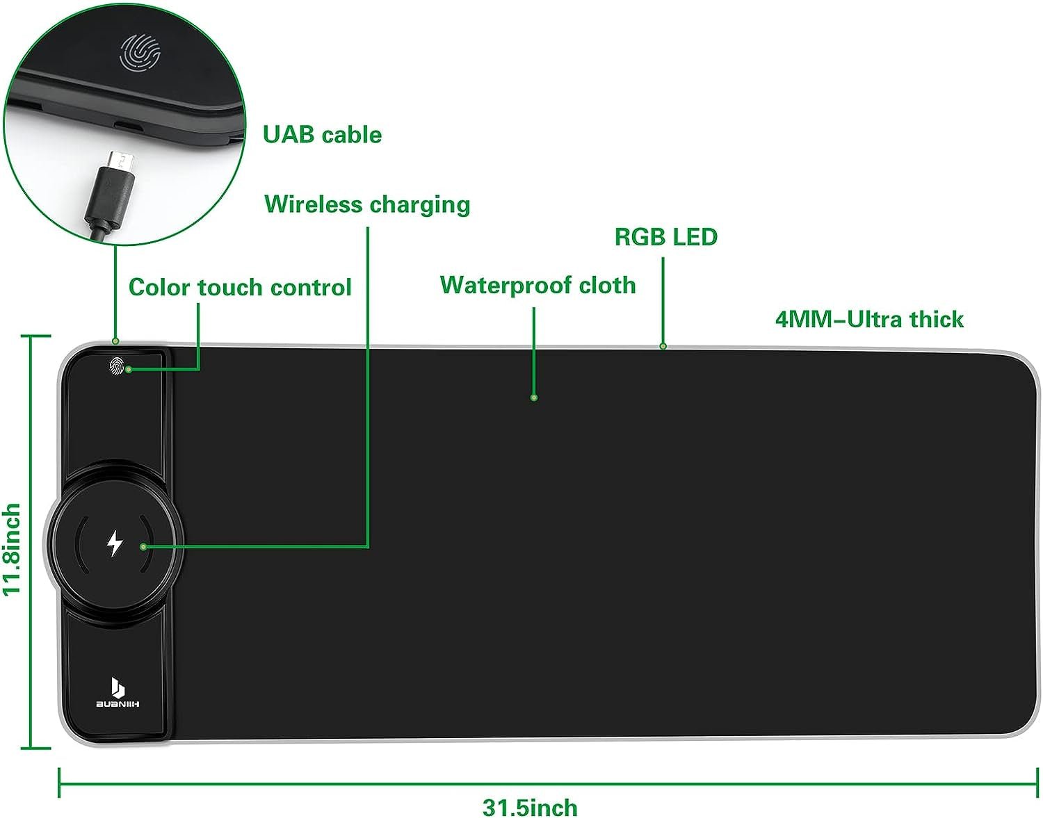 RGB Gaming Mouse Pad with 15W Wireless Charging, Extended Desk Mat 31.5 x 11.8 Inch, LED Mouse Pad with 10 Lighting Modes, Non - Slip Base for Keyboard, Mouse - thewrightstore