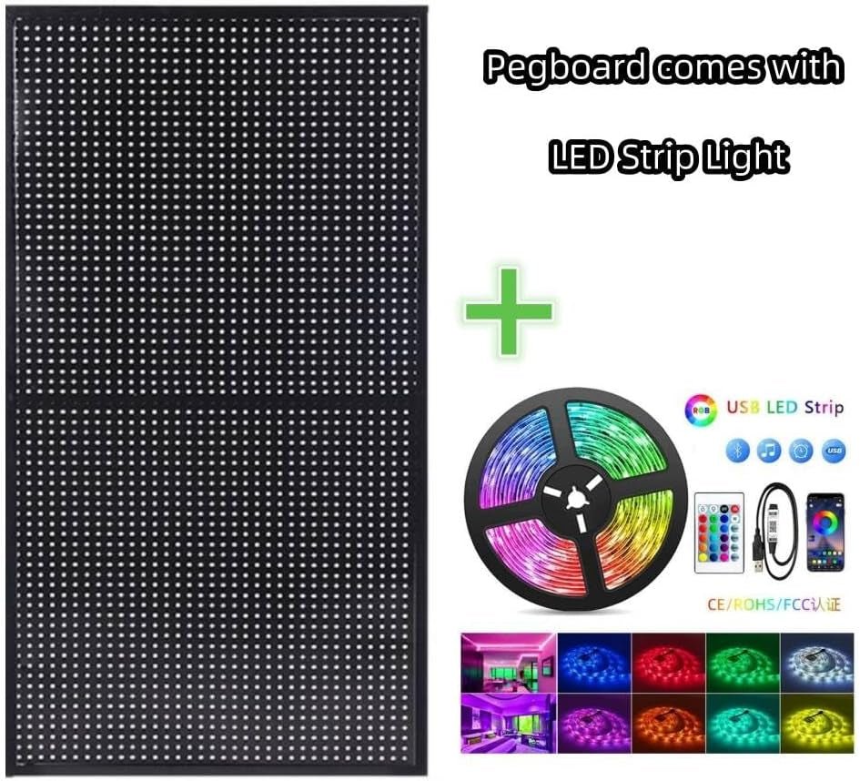 RGB Gaming Pegboard Wall Organizer with Metal Panels and Hooks, 12x24 Setup - thewrightstore