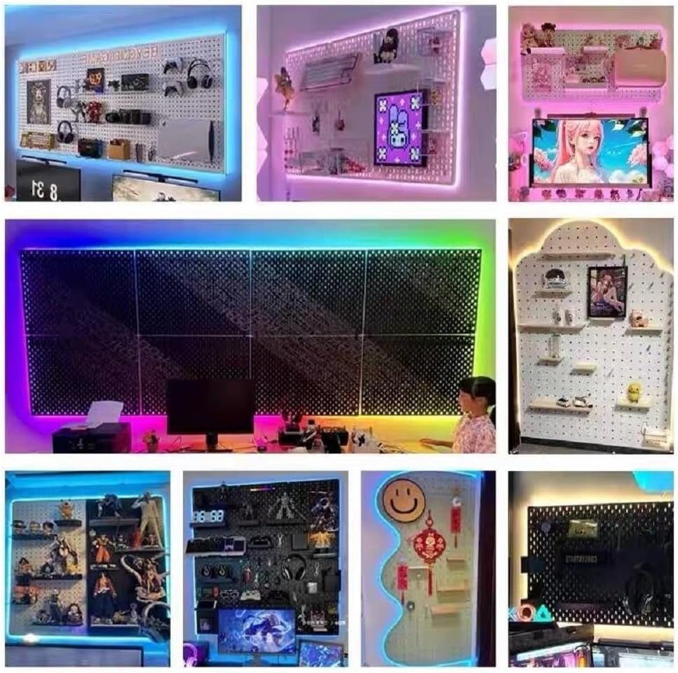 RGB Gaming Pegboard Wall Organizer with Metal Panels and Hooks, 12x24 Setup - thewrightstore