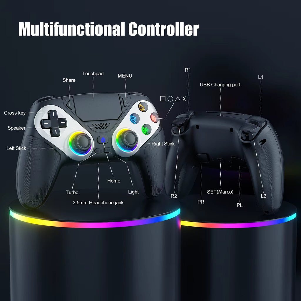 RGB Wireless Controller Compatible with PS5 and PC, Hall Effect Triggers, Programmable Buttons, Turbo Mode, Dual Vibration Gamepad - thewrightstore