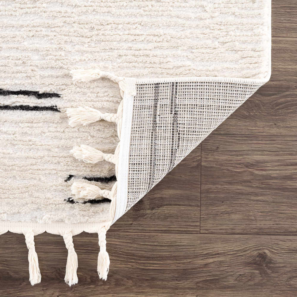 Riad Black Striped White Rug with Tassels - thewrightstore