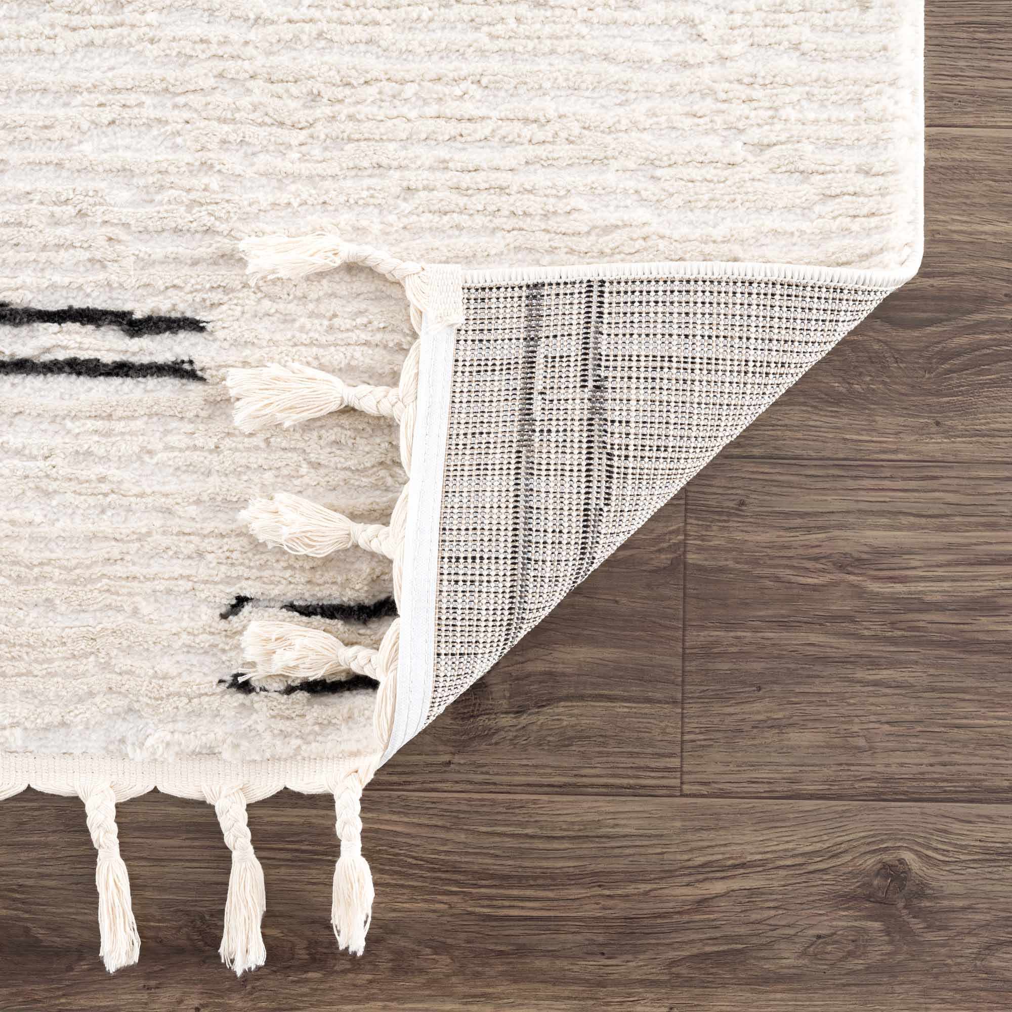 Riad Black Striped White Rug with Tassels - thewrightstore