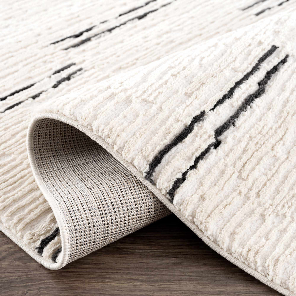 Riad Black Striped White Rug with Tassels - thewrightstore