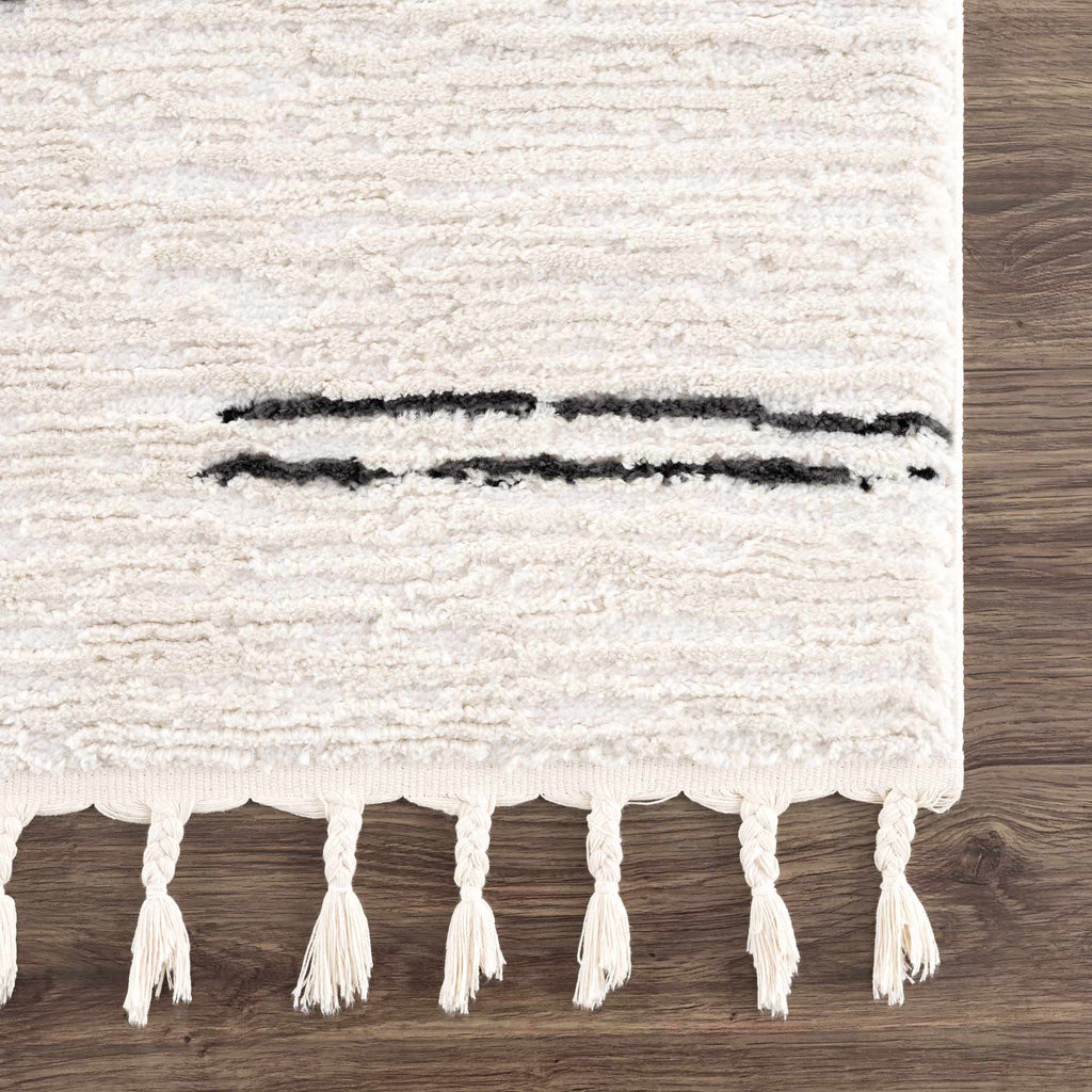 Riad Black Striped White Rug with Tassels - thewrightstore