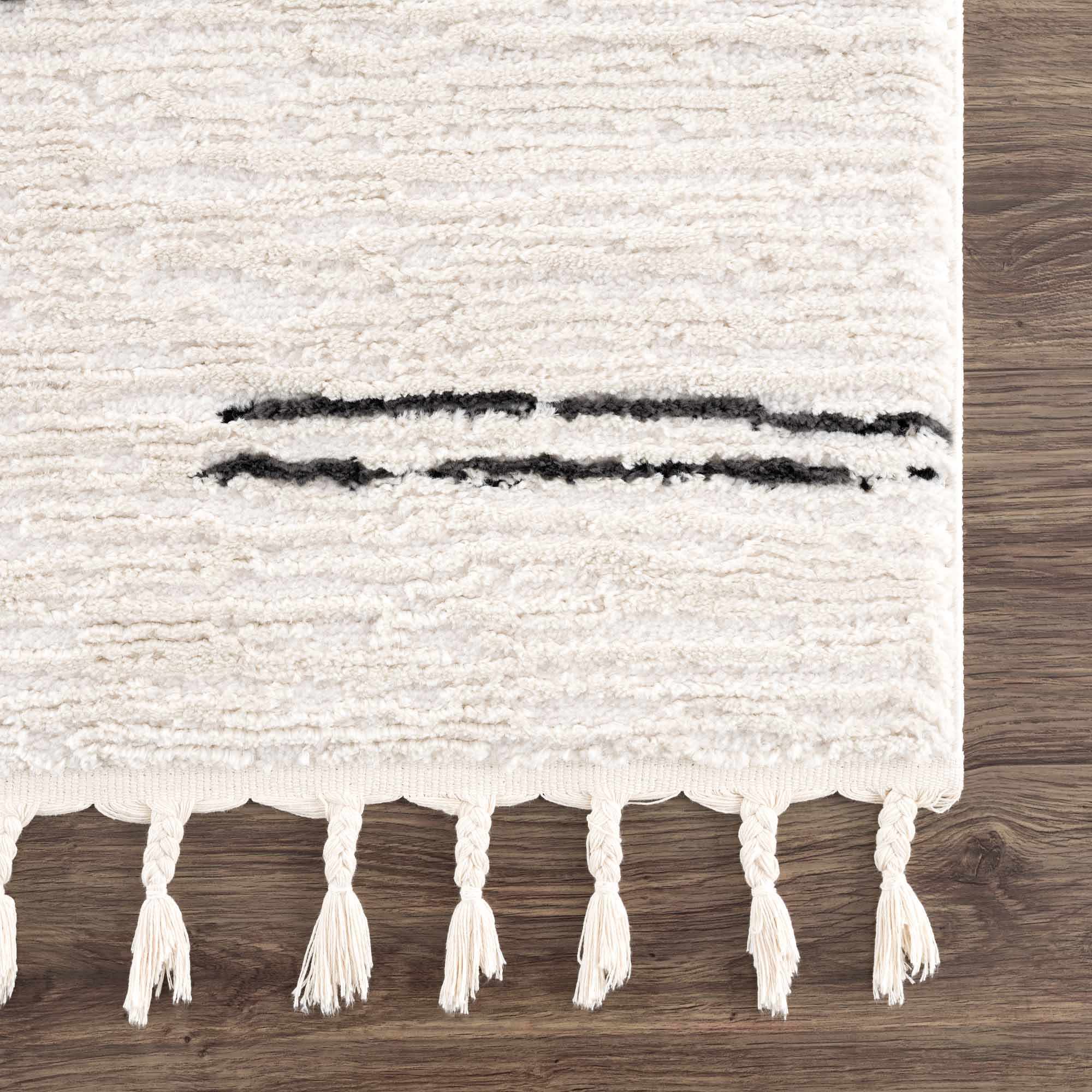Riad Black Striped White Rug with Tassels - thewrightstore