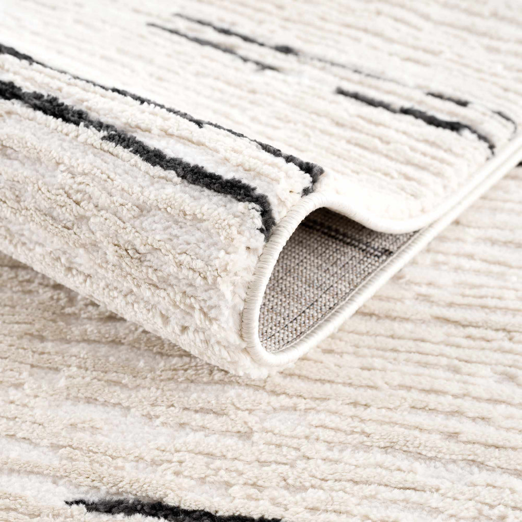 Riad Black Striped White Rug with Tassels - thewrightstore