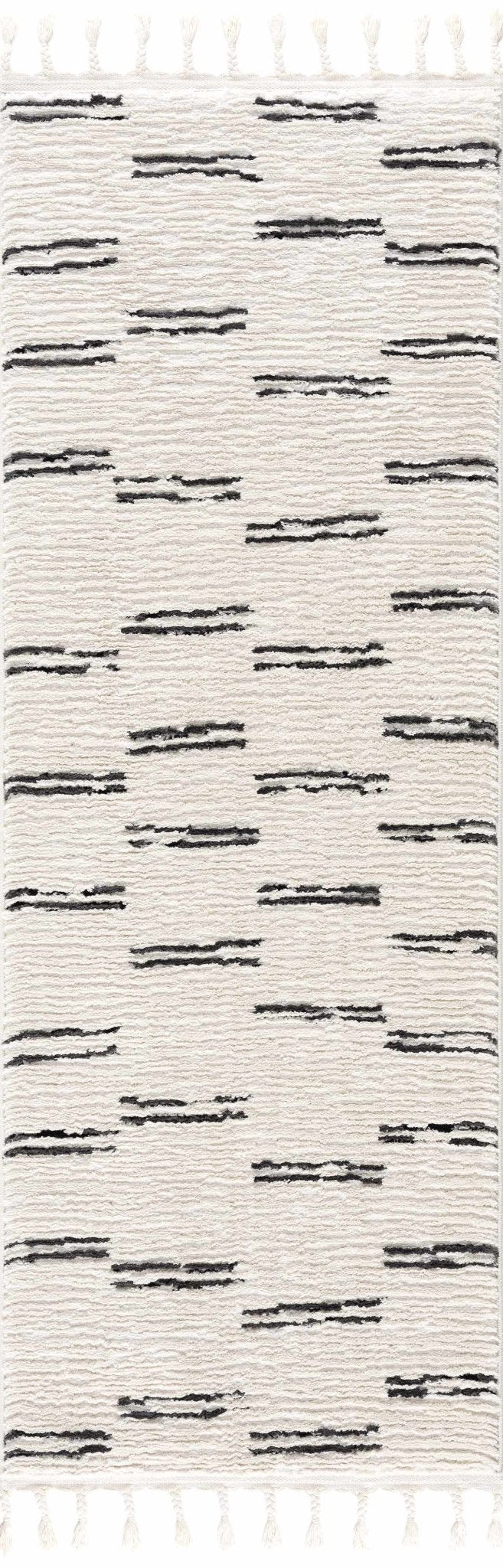 Riad Black Striped White Rug with Tassels - thewrightstore